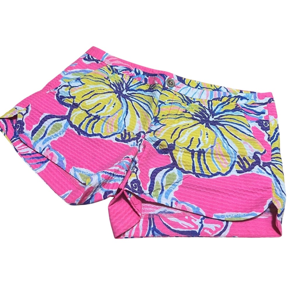 Lilly Pulitzer swept by the tides waffle weave shorts sz 2 bright pink